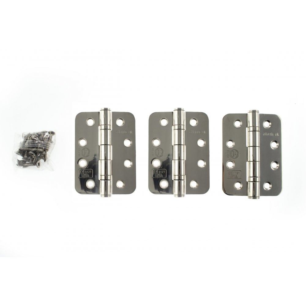 Atlantic UK Hardware Atlantic Radius Corner Ball Bearing Hinges 4"x3"x3mm Polished Stainless Steel AHR1433PSS(3) (SET OF