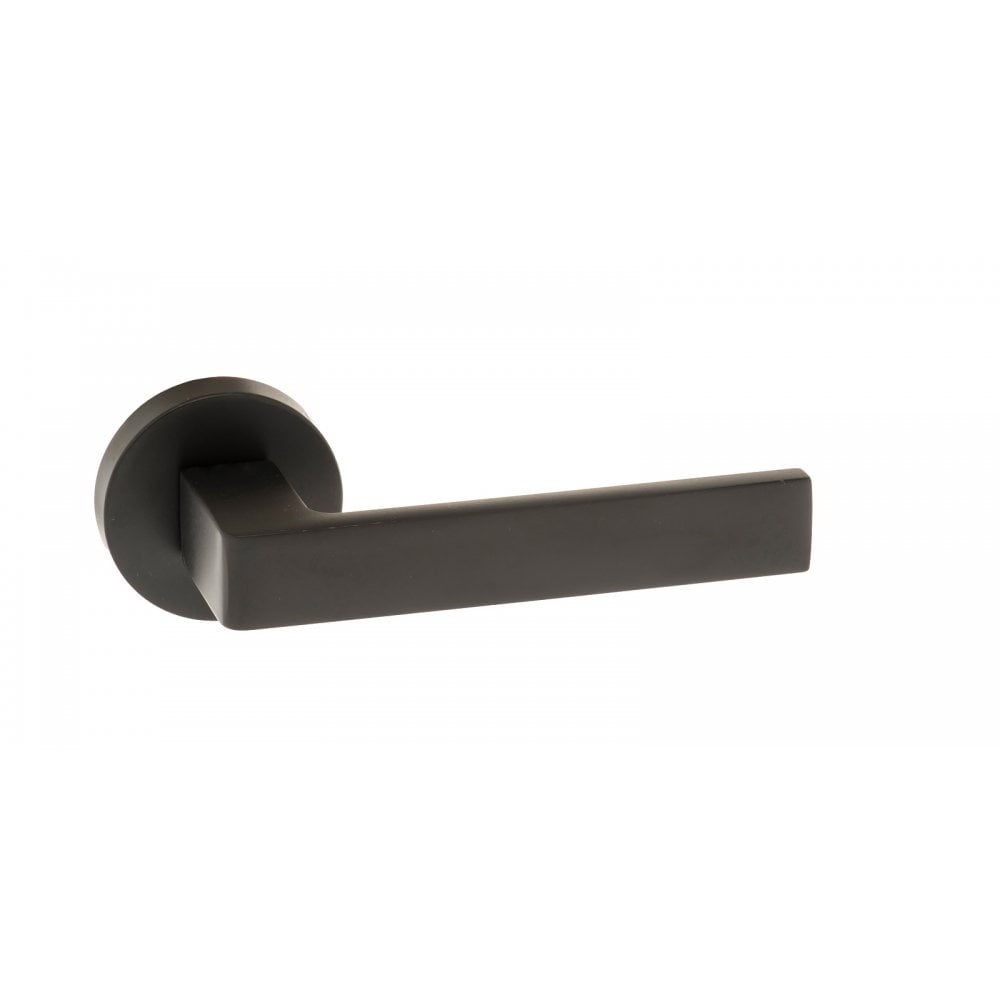 Atlantic UK Hardware Matt Black Forme Asti Designer Lever on Minimal Round Rose FMR254MB