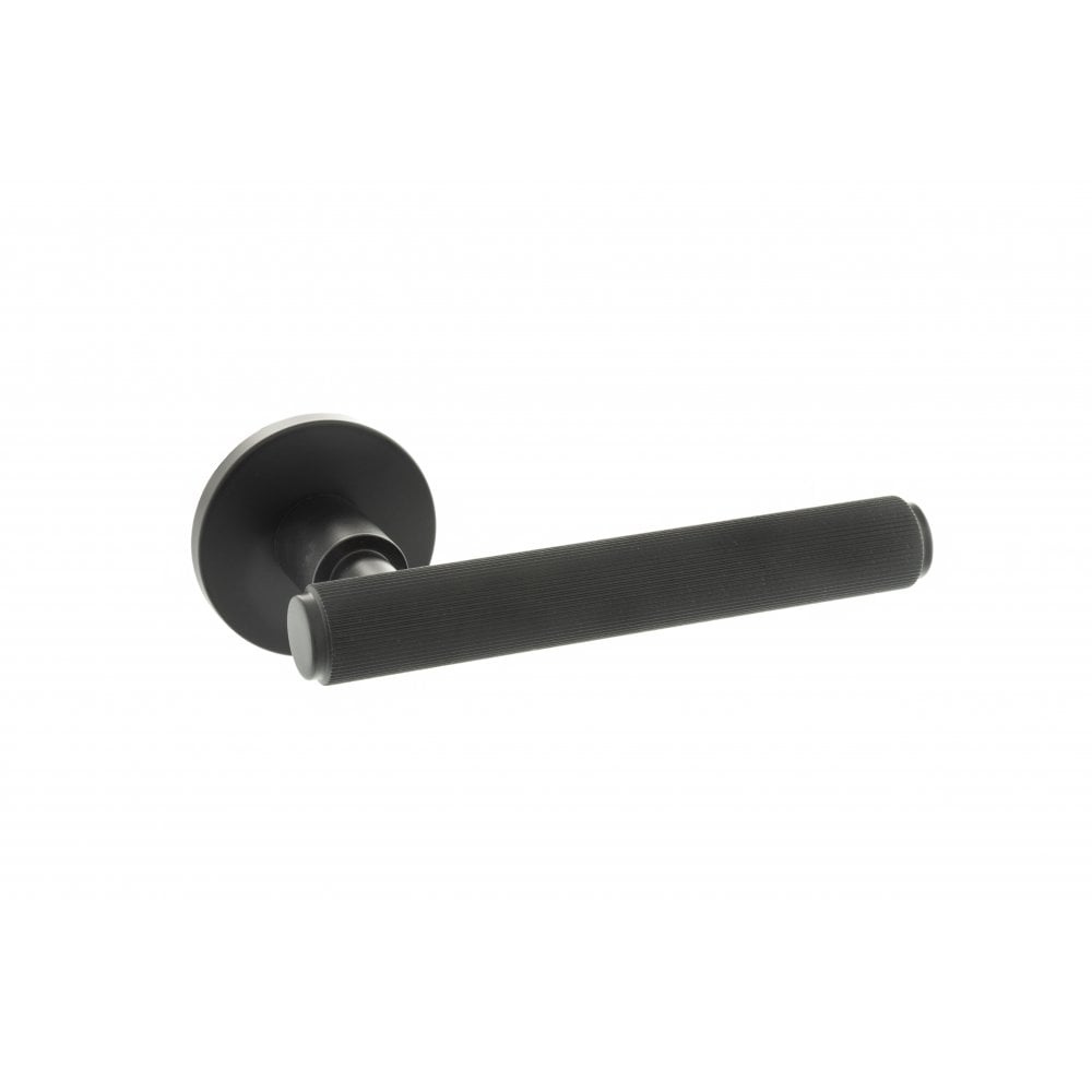 Atlantic UK Hardware Matt Black Stephenson Designer Lever on 5mm Slimline Round Rose MHSR250MB