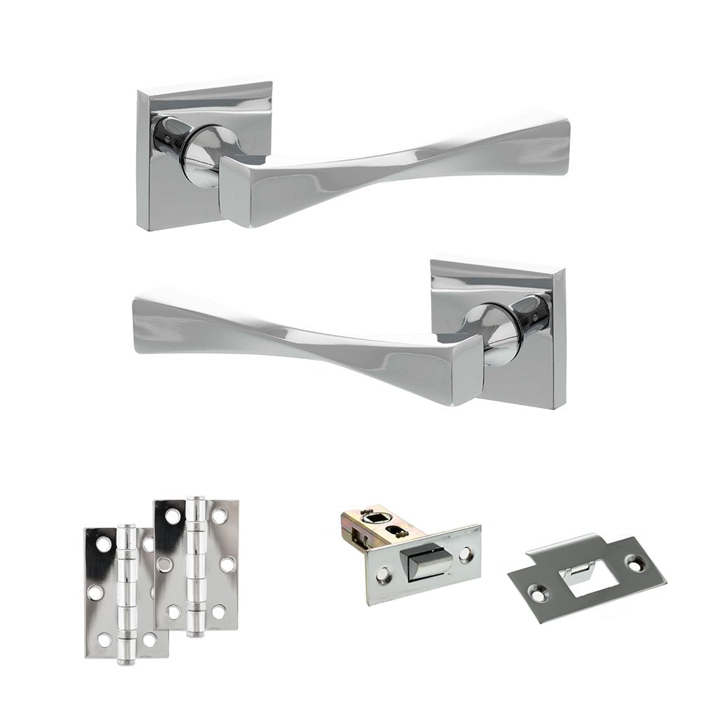 Atlantic UK Hardware Polished Chrome 2.5" Latch Set 3" Ungraded Hinges x2 Senza Pari Guido on Square Rose ADPSP190CP7