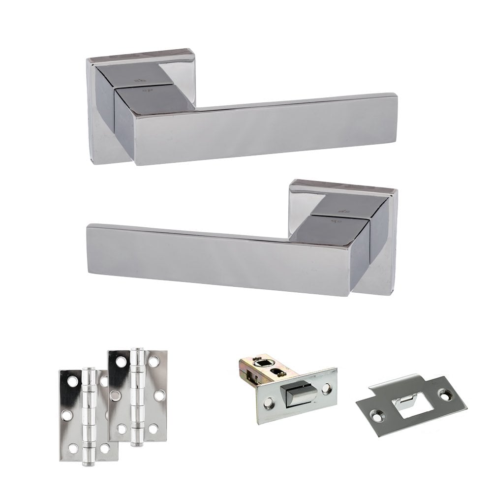 Atlantic UK Hardware Polished Chrome 2.5" Latch Set 3" Ungraded Hinges x2 Senza Pari Panetti on Square Rose ADPSP217CP7