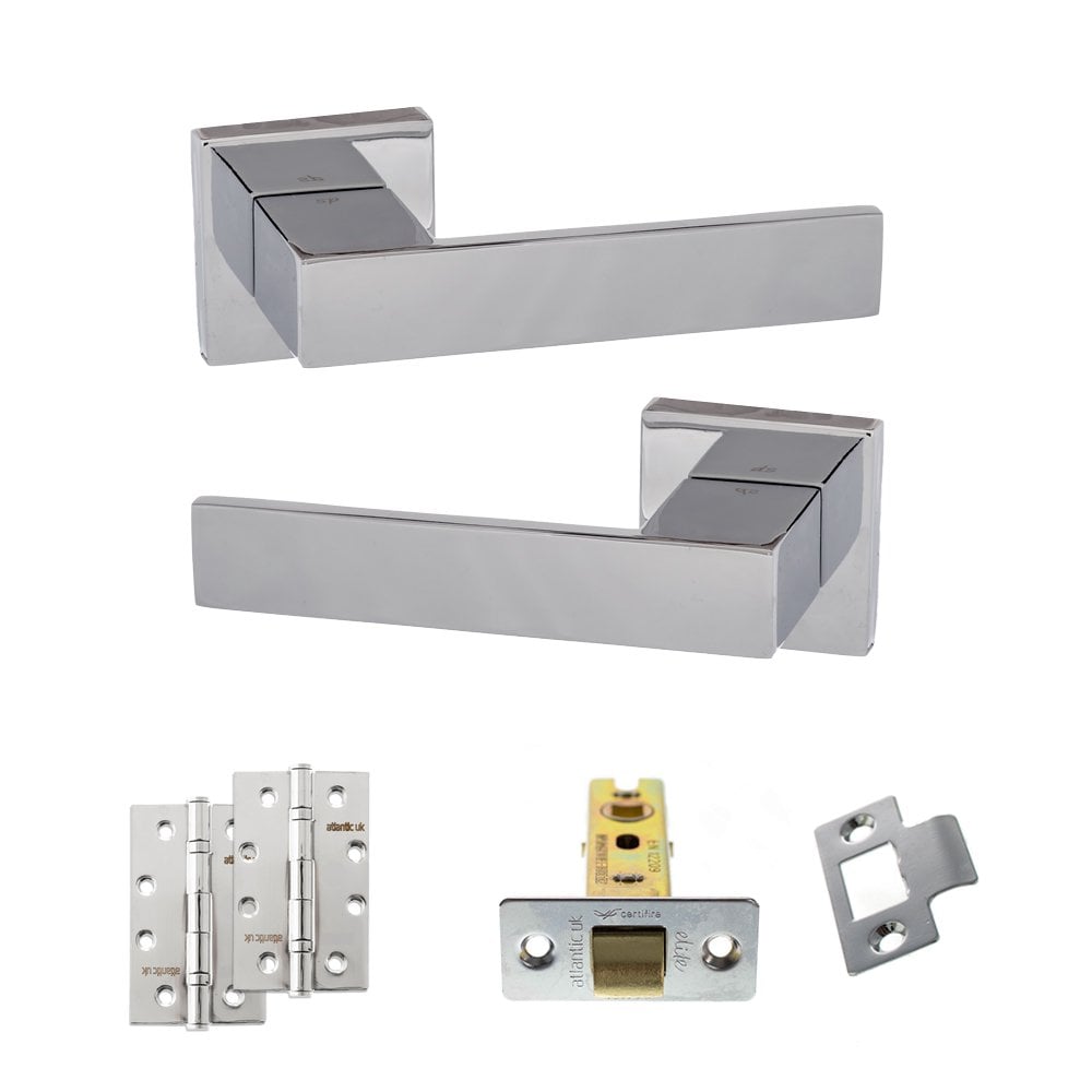 Atlantic UK Hardware Polished Chrome 2.5" Latch Set 4" Slim Knuckle Hinges x2 Senza Pari Panetti on Square Rose ADPSP217