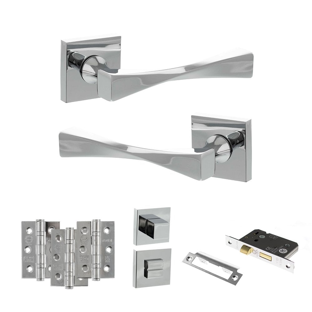 Atlantic UK Hardware Polished Chrome 3" Bathroom Set 3" Grade 7 Hinges x3 Senza Pari Guido on Square Rose ADPSP190CP9