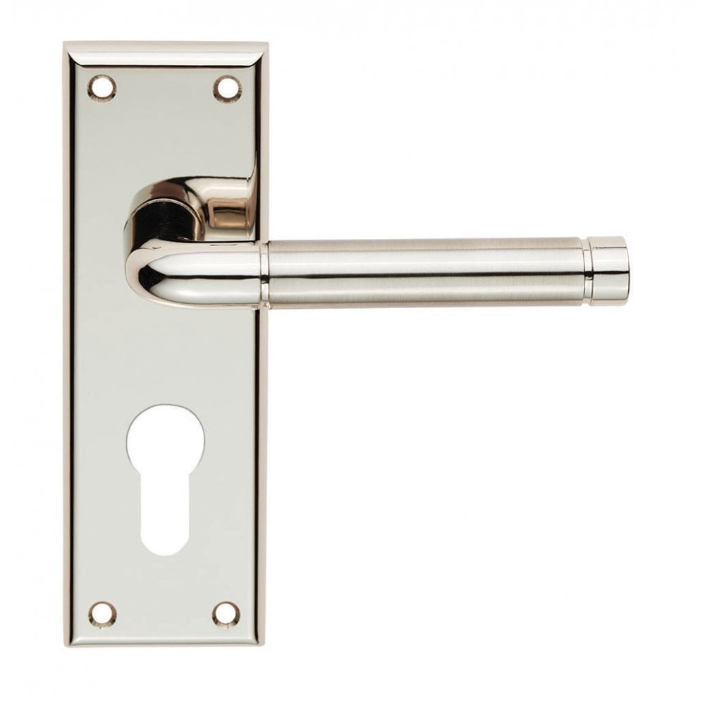 Carlisle Brass Quaranta Lever on Latch Backplate Polished/Satin Nickel Euro Lock Boxed SZR041YPNSN