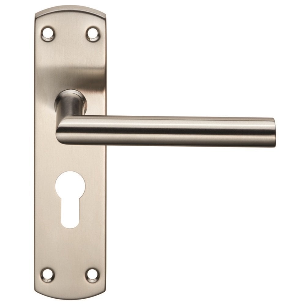Carlisle Brass Satin Stainless Steel Euro Profile Residential Mitred Lever on Backplate CSLP1162E/SSS