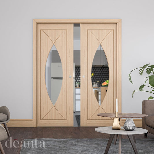 Deanta Amalfi Fully Finished Internal Oak Door with Clear Glass 35AMAGXFSC