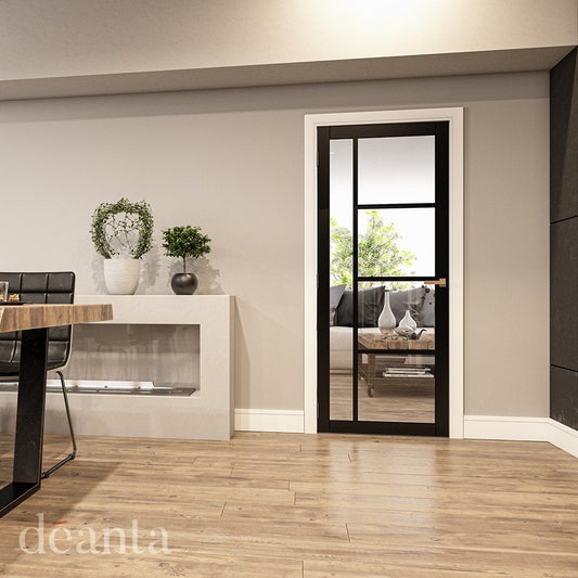 Deanta Brixton Fully Finished Internal Black Door with Clear Glass 35BRIGBLP