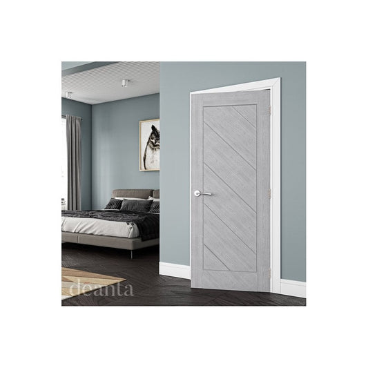 Deanta Bundle Deal Torino Fully Finished Internal Light Grey Door 35TORLXFSC + D22 Black Rose Door Handle Pack