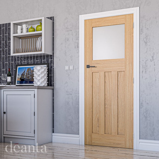 Deanta Cambridge Unfinished Internal Oak Door with Obscure Glass 35CAMBGUNX