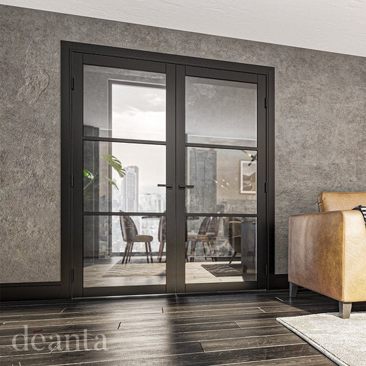 Deanta Camden Fully Finished Internal Black Door with Clear Glass 35CAMGBLP