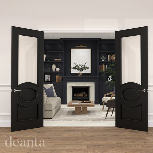 Deanta Clarendon Black Fully Finished Internal Door With Clear Bevelled Glass CLAGBL