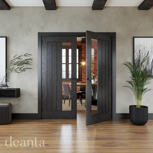 Deanta Ely Brushed Black Internal Oak Glazed 1SL Door 35ELYCGSLBXFSC