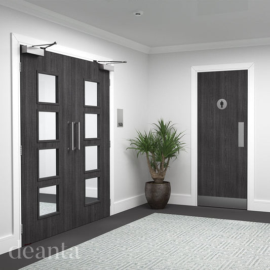 Deanta Flush Dark Grey Ash FD30 6mm Lipping Fire Door 45FLDGFDX