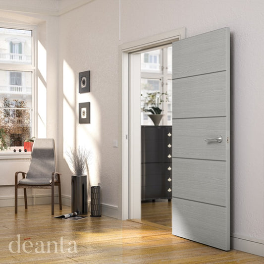 Deanta Flush Light Grey Ash Horizontal Inlay FD30 6mm Lipping Fire Door 45FLLGHFDX
