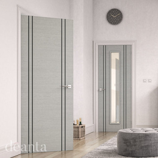 Deanta Flush Light Grey Ash Vertical Inlay FD30 6mm Lipping Fire Door 45FLLGIFDX
