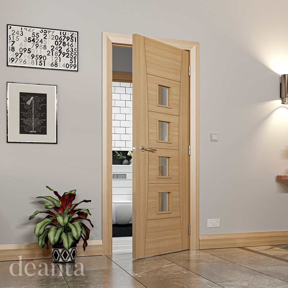 Deanta Pamplona Fully Finished Internal Oak Door with Clear Glass 35PAMPGBXFSC, view 2