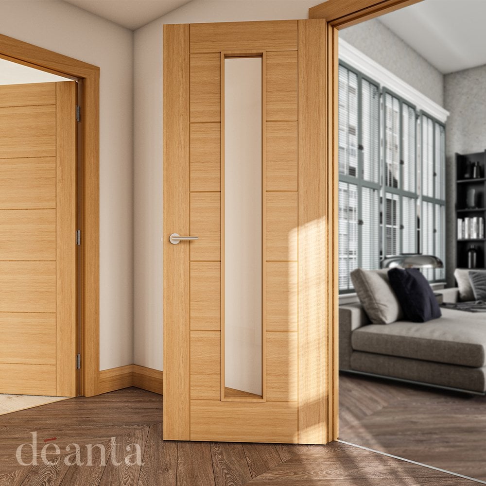 Deanta Seville Fully Finished Internal Oak Door with Clear Glass 35UK16GXFSC