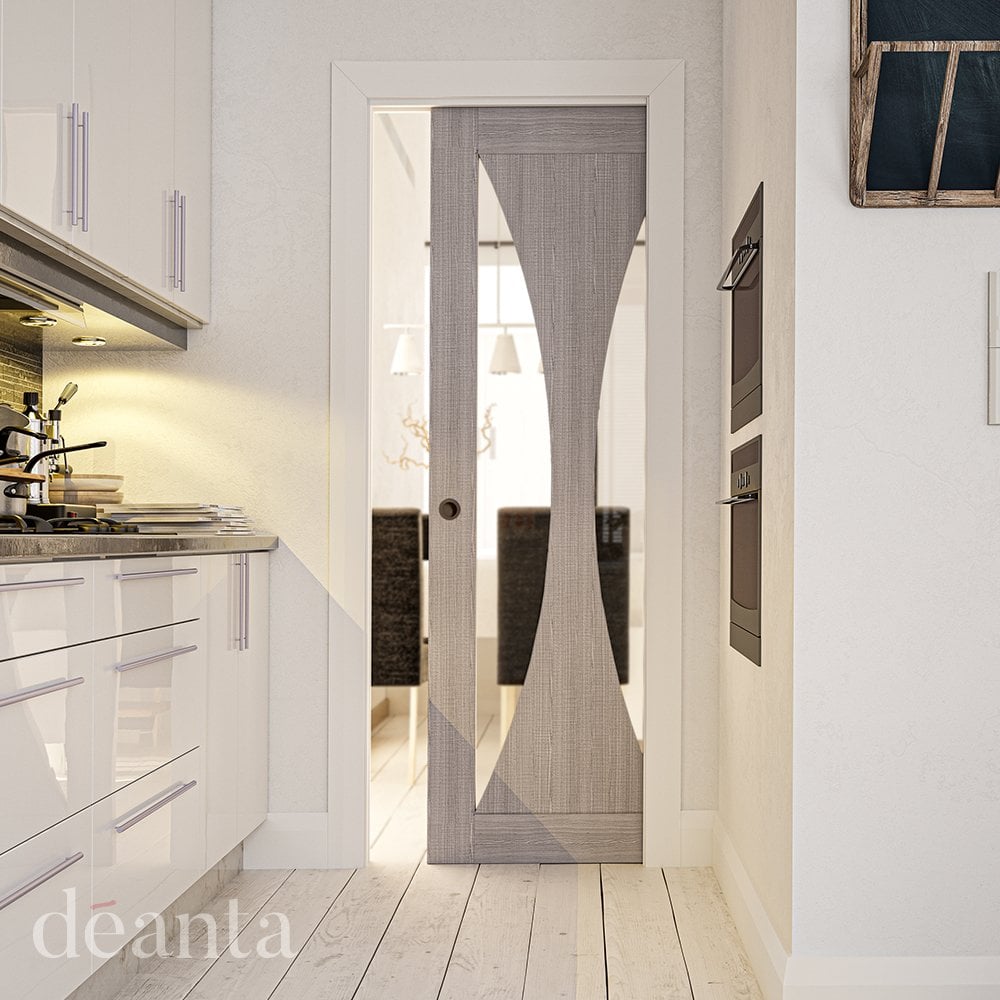 Deanta Sorrento Fully Finished Internal Light Grey Door with Clear Glass 35SORGLGXFSC