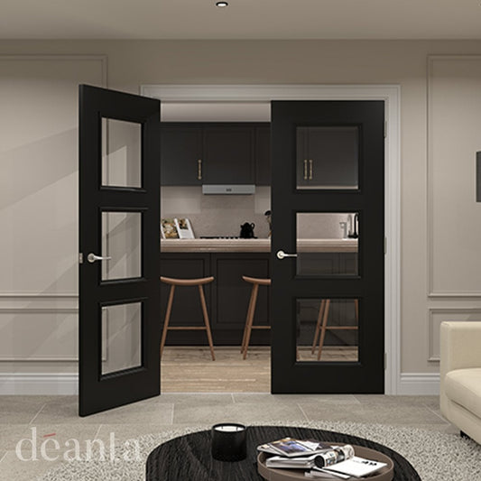 Deanta Trinity Black Fully Finished Bevelled Glazed Internal Door 35TRIG