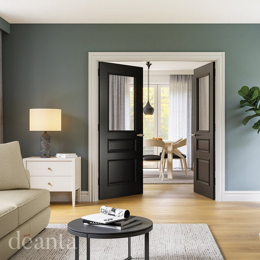 Deanta Windsor Fully Finished Internal Black Door with Clear Bevelled Glass 35WINGBLFSC