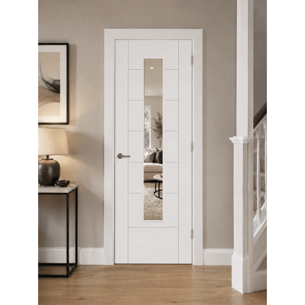 Doors2Floors Arctic Fully Finished White Laminated Glazed Door LAMWHILINGL