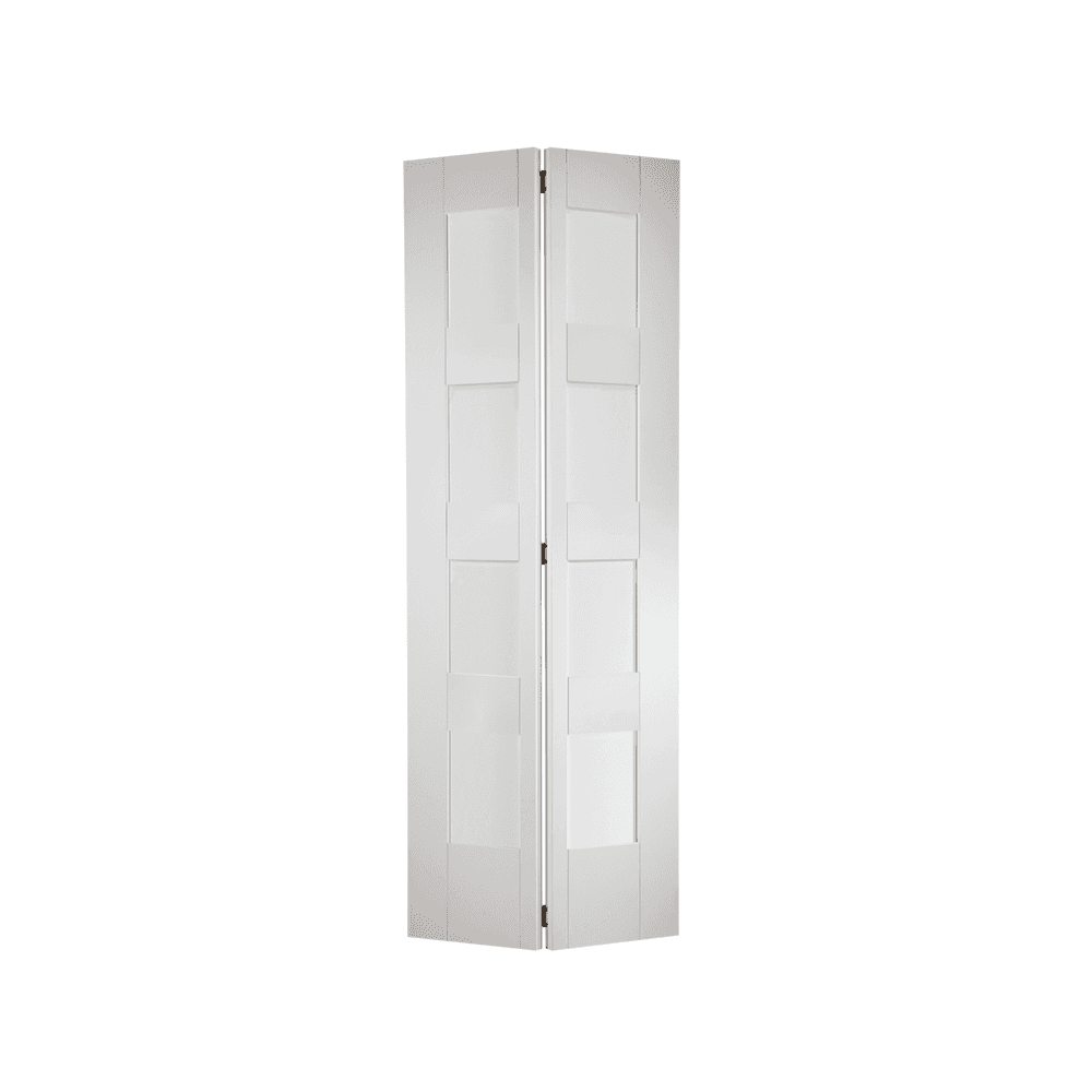 LPD Shaker 4 Light Bi-Fold Glazed Prime White Internal Door BFWFSHAKER4L