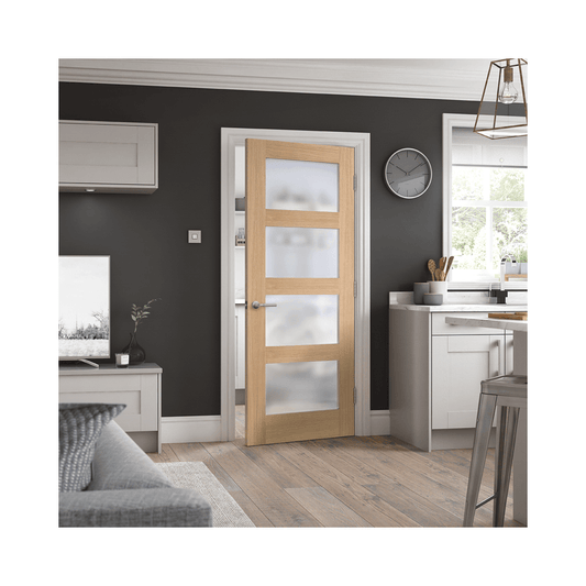 LPD Shaker 4 Light Fully Finished Frosted Glazed Internal Door PFOSHAKERFG