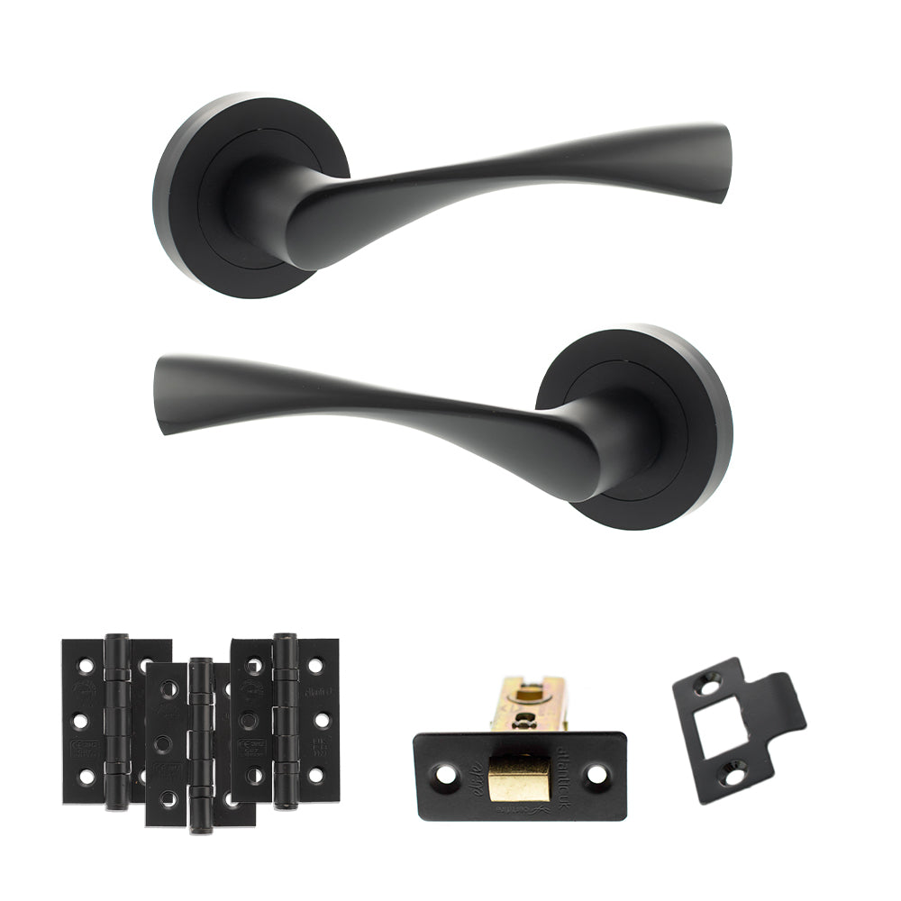 Eco Aqua Door Handle Pack (Latch Set - 2.5" CE Latch, 3" Fire Rated Hinges x3) - Matt Black