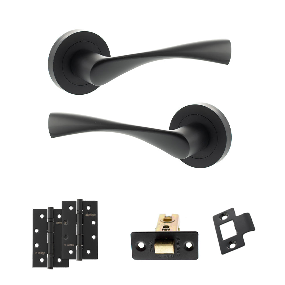 Eco Aqua Door Handle Pack (Latch Set - 2.5" CE Latch, 4" Slim Knuckle Hinges x2) - Matt Black