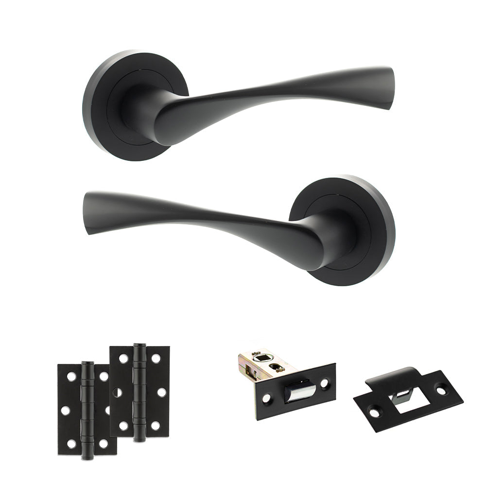Eco Aqua Door Handle Pack (Latch Set - 2.5" Latch, 3" Hinges x2) - Matt Black
