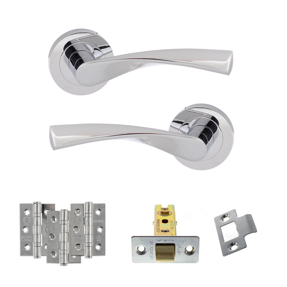 Eco Aqua Door Handle Pack (Latch Set - 2.5" CE Latch, 3" Fire Rated Hinges x3) - Polished Chrome