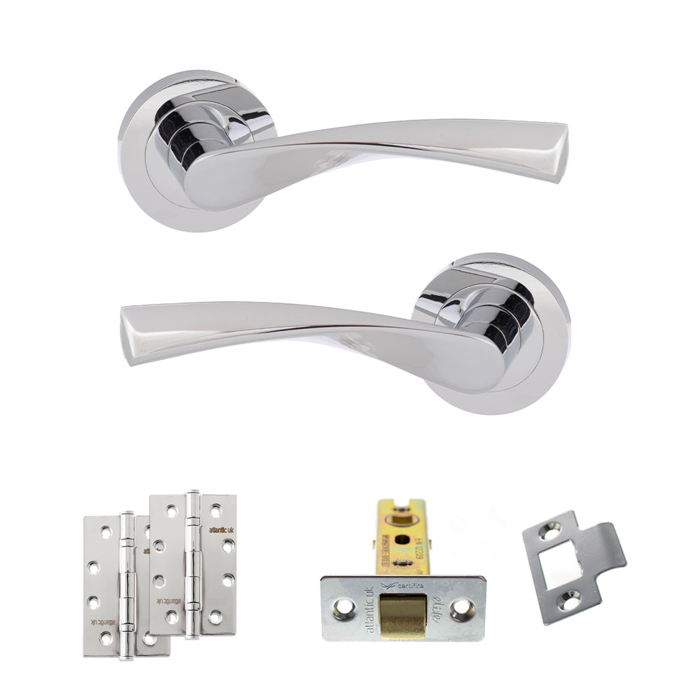 Eco Aqua Door Handle Pack (Latch Set - 3" CE Latch, 4" Slim Knuckle Hinges x2) - Polished Chrome