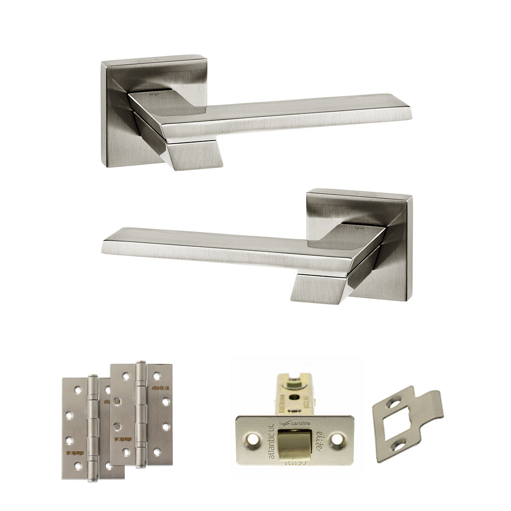 Senza Pari Giovanni Door Handle Pack (Latch Set - 2.5" CE Latch, 4" Slim Knuckle Hinges x2) - Satin Nickel