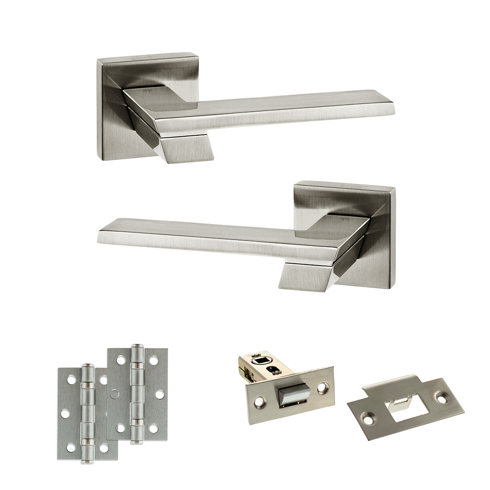 Senza Pari Giovanni Door Handle Pack (Latch Set - 2.5" Latch, 3" Hinges x2) - Satin Nickel