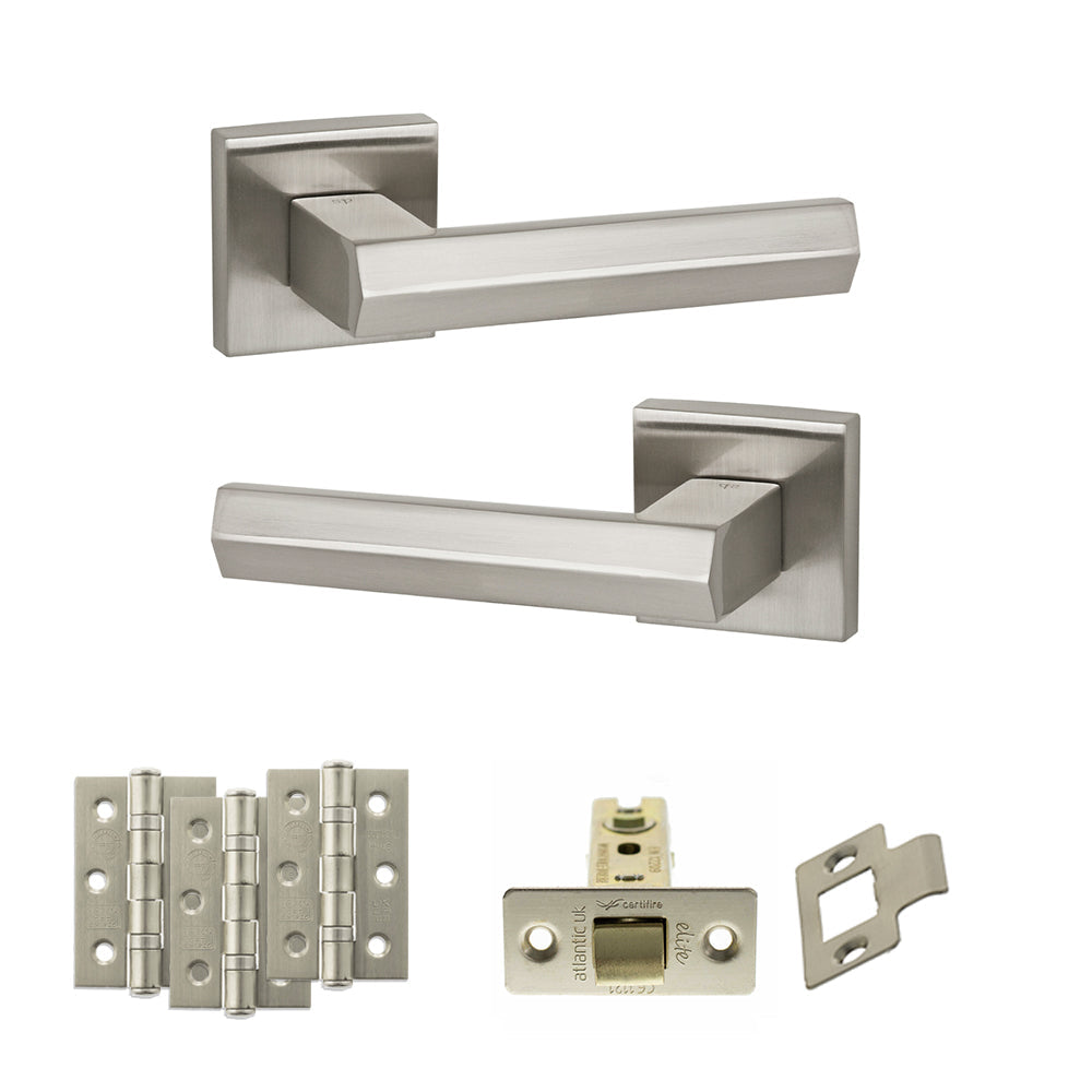 Senza Pari Davoli Door Handle Pack (Latch Set - 2.5" CE Latch, 3" Fire Rated Hinges x3) - Satin Nickel