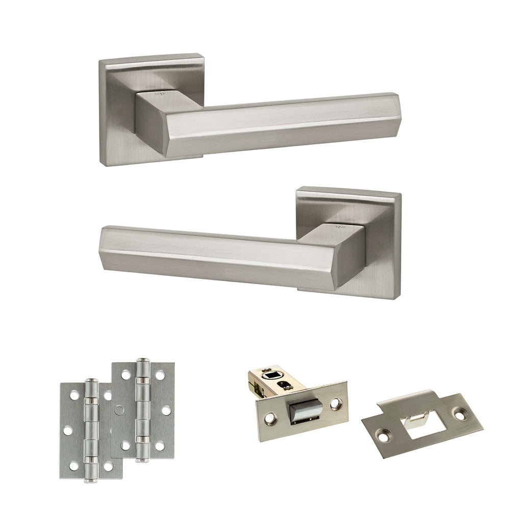 Senza Pari Davoli Door Handle Pack (Latch Set - 2.5" Latch, 3" Hinges x2) - Satin Nickel