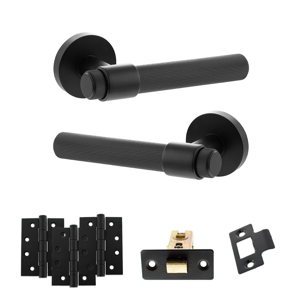 Senza Pari Fasana Door Handle Pack (Latch Set - 3" CE Latch, 4" Fire Rated Hinges x3) - Matt Black
