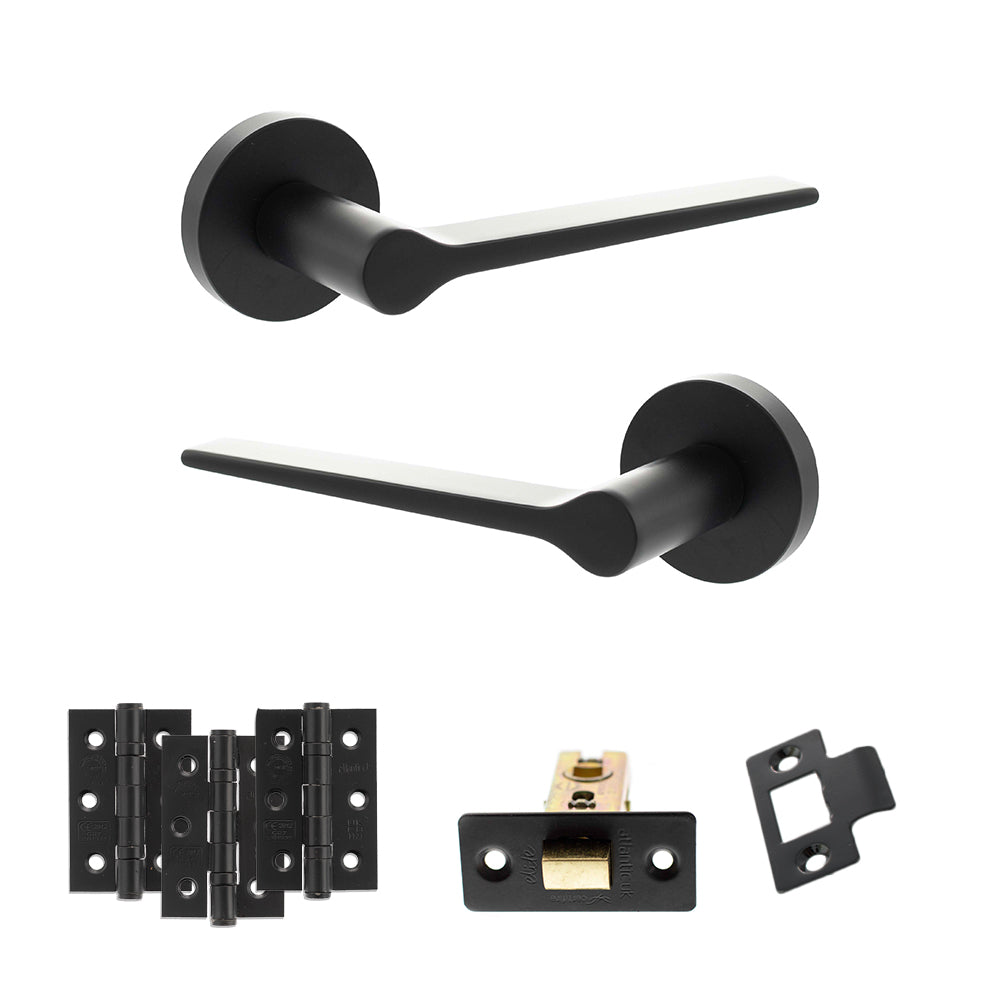 Senza Pari Laviano Door Handle Pack (Latch Set - 2.5" CE Latch, 3" Fire Rated Hinges x3) - Matt Black