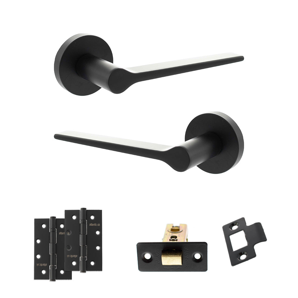 Senza Pari Laviano Door Handle Pack (Latch Set - 2.5" CE Latch, 4" Slim Knuckle Hinges x2) - Matt Black