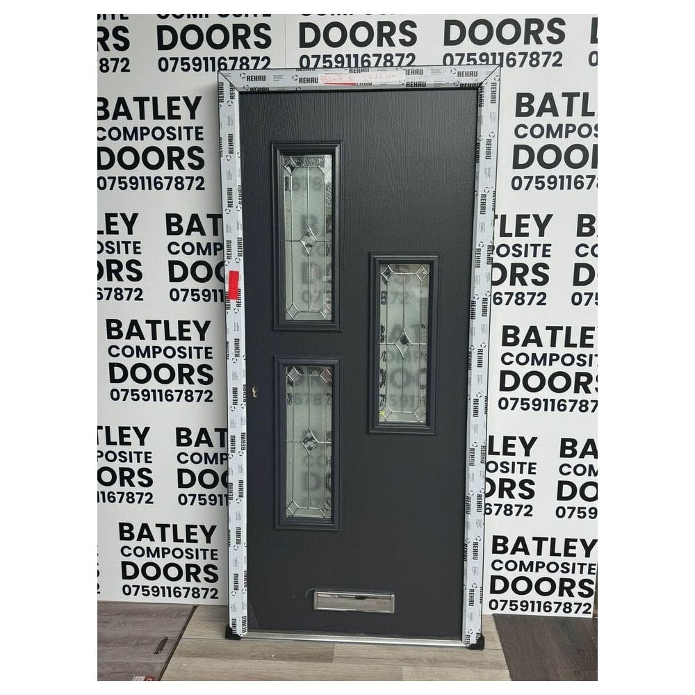 Anthracite Grey Composite Lever Handle Door With Anthracite Grey Frame 956X2072MM #1061