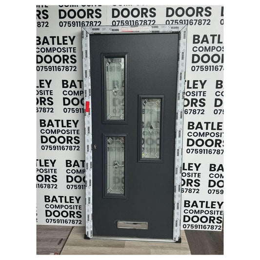 Anthracite Grey Composite Lever Handle Door With Anthracite Grey Frame 956X2072MM #1061