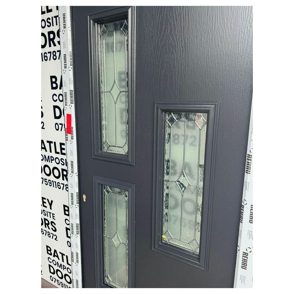 Anthracite Grey Composite Lever Handle Door With Anthracite Grey Frame 956X2072MM #1061