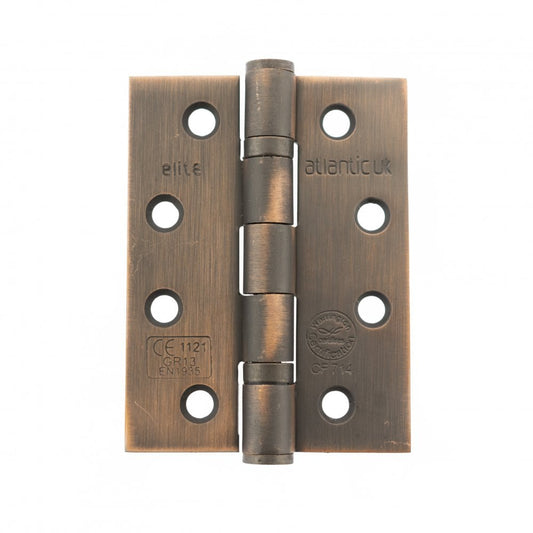 Atlantic UK Hardware Atlantic Ball Bearing Hinges Grade 13 Fire Rated 4"x3"x3mm Antique Copper AH1433AC Pair