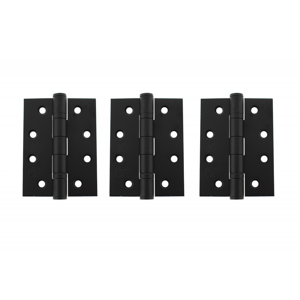 Atlantic UK Hardware Atlantic Ball Bearing Hinges Grade 13 Fire Rated 4"x3"x3mm Matt Black AH1433MB(3) (SET OF 3)