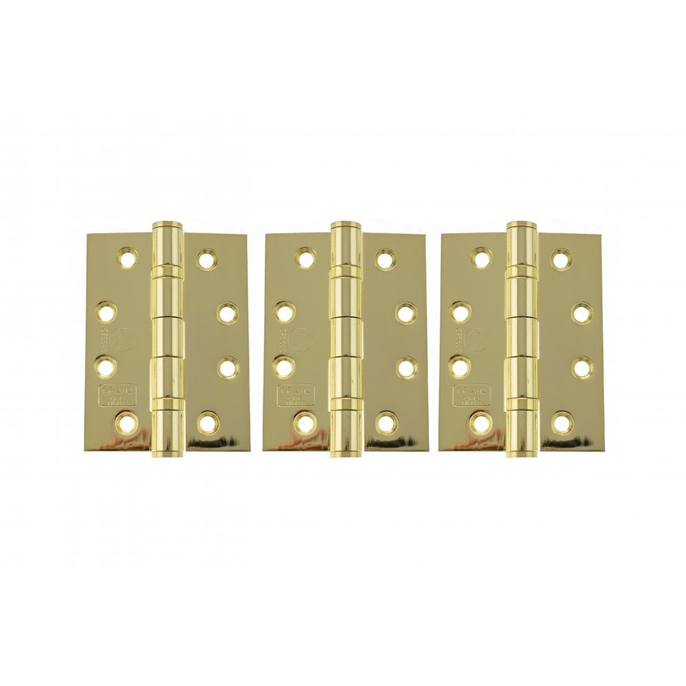 Atlantic UK Hardware Atlantic Ball Bearing Hinges Grade 13 Fire Rated 4"x3"x3mm Polished Brass AH1433EB(3) (SET OF 3)