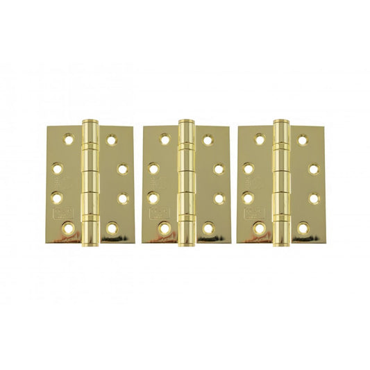 Atlantic UK Hardware Atlantic Ball Bearing Hinges Grade 13 Fire Rated 4"x3"x3mm Polished Brass AH1433EB(3) (SET OF 3)