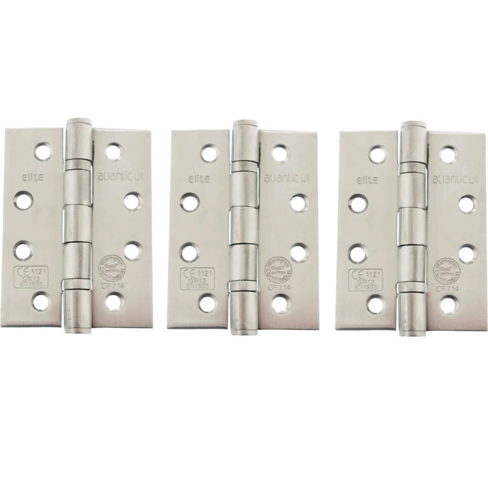 Atlantic UK Hardware Atlantic Ball Bearing Hinges Grade 13 Fire Rated 4"x3"x3mm Polished Stainless Steel AH1433PSS(3) (S