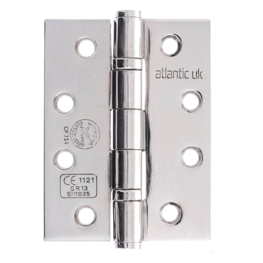 Atlantic UK Hardware Atlantic Ball Bearing Hinges Grade 13 Fire Rated 4"x3"x3mm Polished Stainless Steel AH1433PSS Pair
