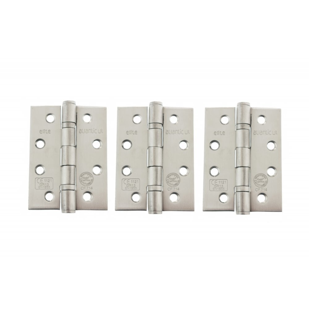 Atlantic UK Hardware Atlantic Ball Bearing Hinges Grade 13 Fire Rated 4"x3"x3mm Satin Stainless Steel AH1433SSS(3) (SET 