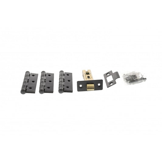 Atlantic UK Hardware Atlantic Matt Black Latch Pack [CE] 2.5″ (Latch x1) + 3″x2″ (Hinge x3) ALP2532MB